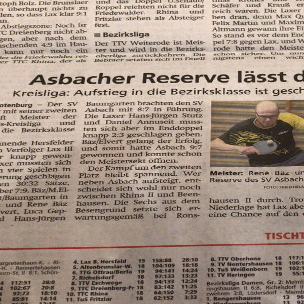 Asbacher Reserve steigt in die Bezirksklasse auf